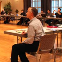 Fred Bartenstein facilitates the European Bluegrass Summit, Buehl, Germany,
February, 2009. (photo: Lilly Pavlak)
