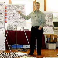 Fred Bartenstein faciltating a planning retreat at Tsegyalgar Dzogchen Community, Conway MA, 2005. (Photo: Anna Bartenstein)