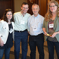 Two generations of bluegrass music scholars. Jordan Laney, Lee Bidgood, Fred Bartenstein, and Nancy Cardwell at International Country Music Conference, Nashville, TN. May, 2015 (Photo: James Akenson)