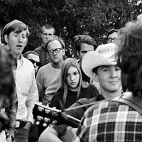 Fred Bartenstein (in hat) jams with Jody Stecher.  Watermelon Park, Berryville, VA.  1967.  (Photo: Buck Peacock)