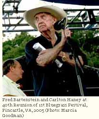 Fred Bartenstein and Carlton Haney at 40th Reunion of 1st Bluegrass Festival, Fincastle, VA, 2005 (Photo: Marcia Goodman)